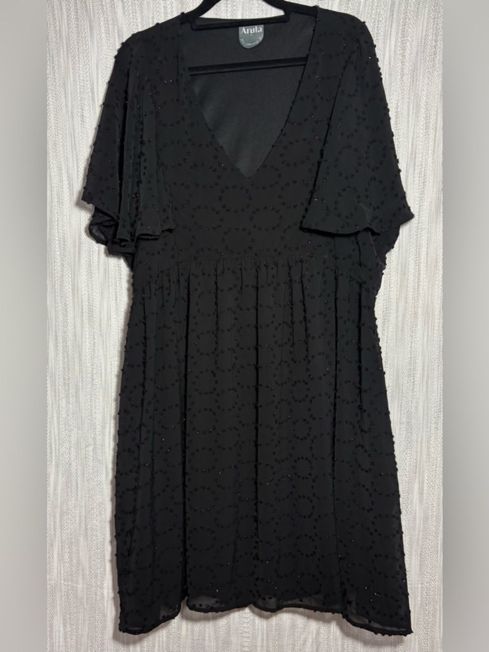 ARULA Black V-Neck Midi Dress with Flutter Sleeves